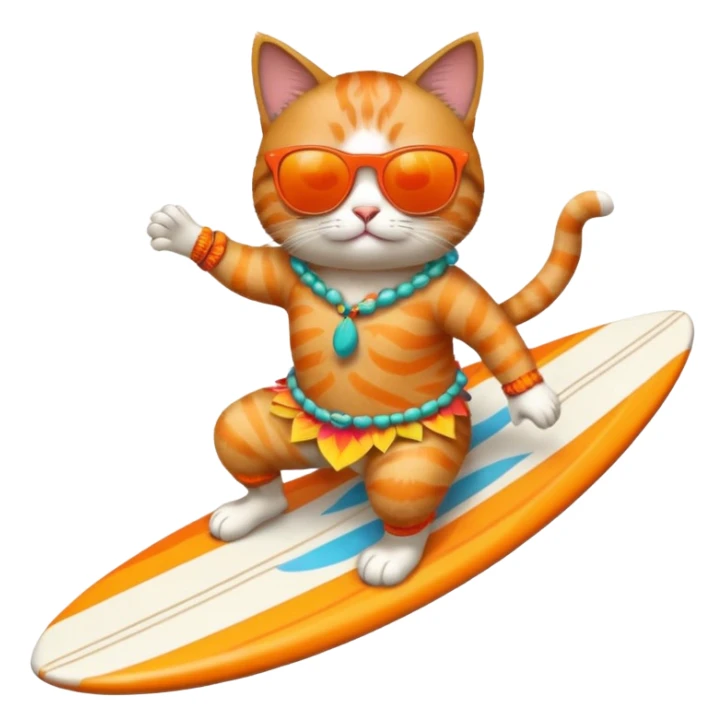 cat surfing in hawaian costum sticker