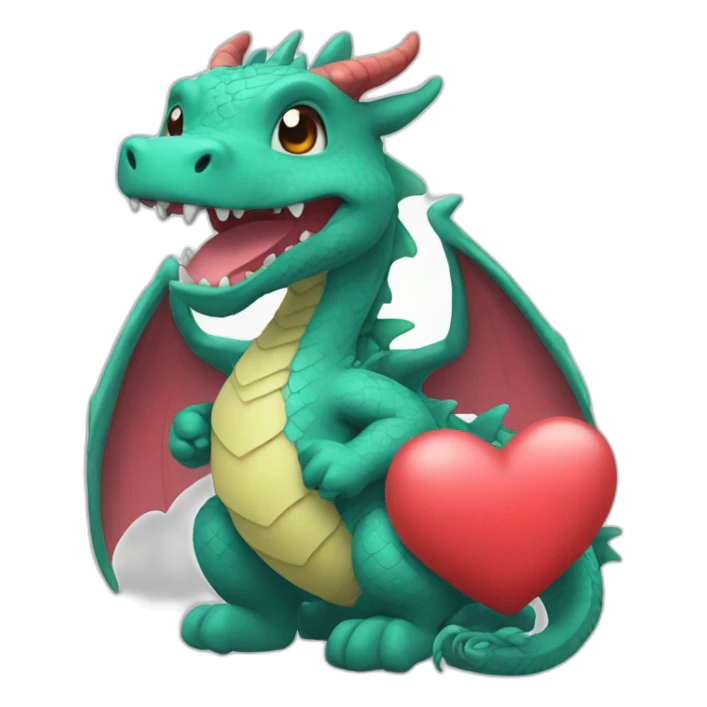 Dragon kawaiii with a heart in his hands sticker