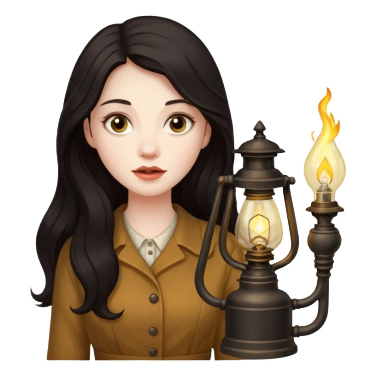 holding vintage gas lamp, female sticker