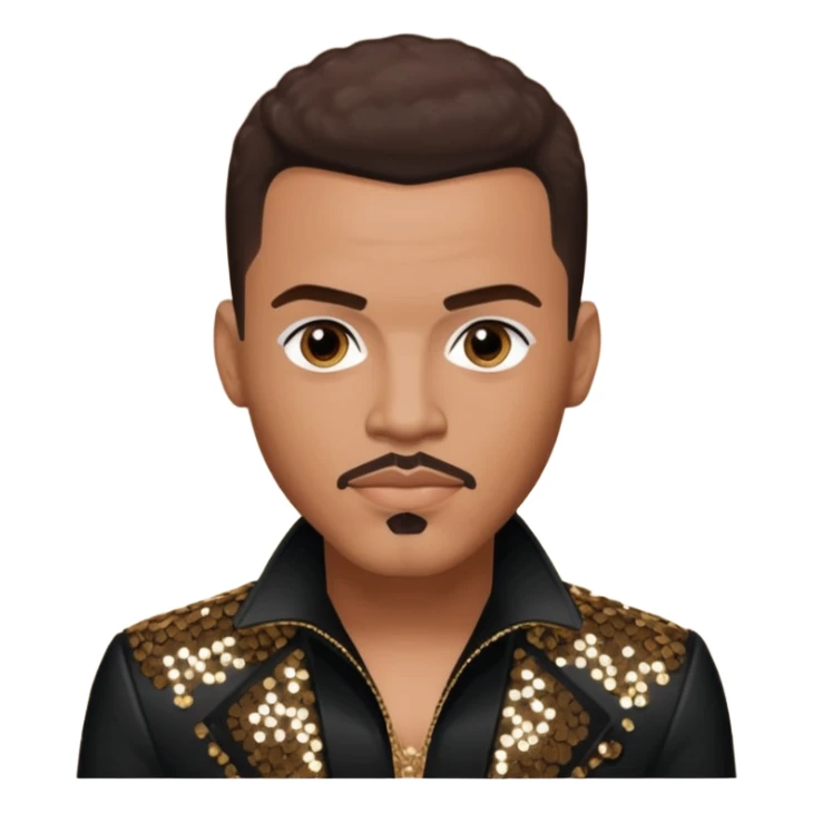 Christopher Williams, R&B Singer with dark brown hair, black sequin outfit sticker