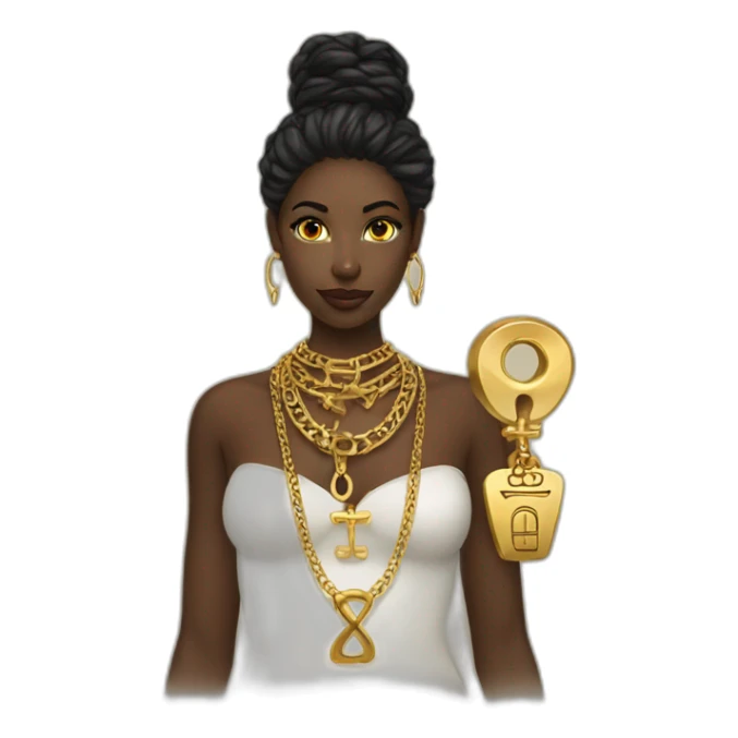 gold necklace with ankh with black woman sticker