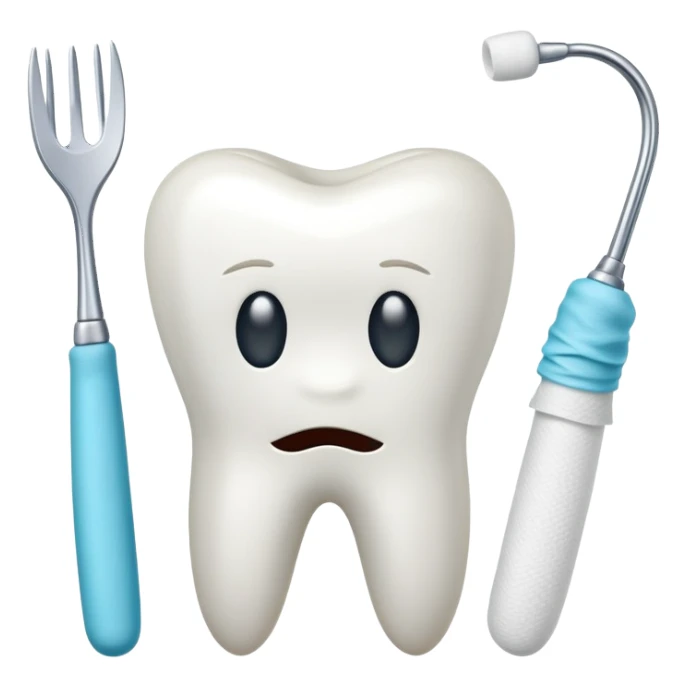 tooth with a bandage and dental instruments, symbolizing root canal treatment sticker