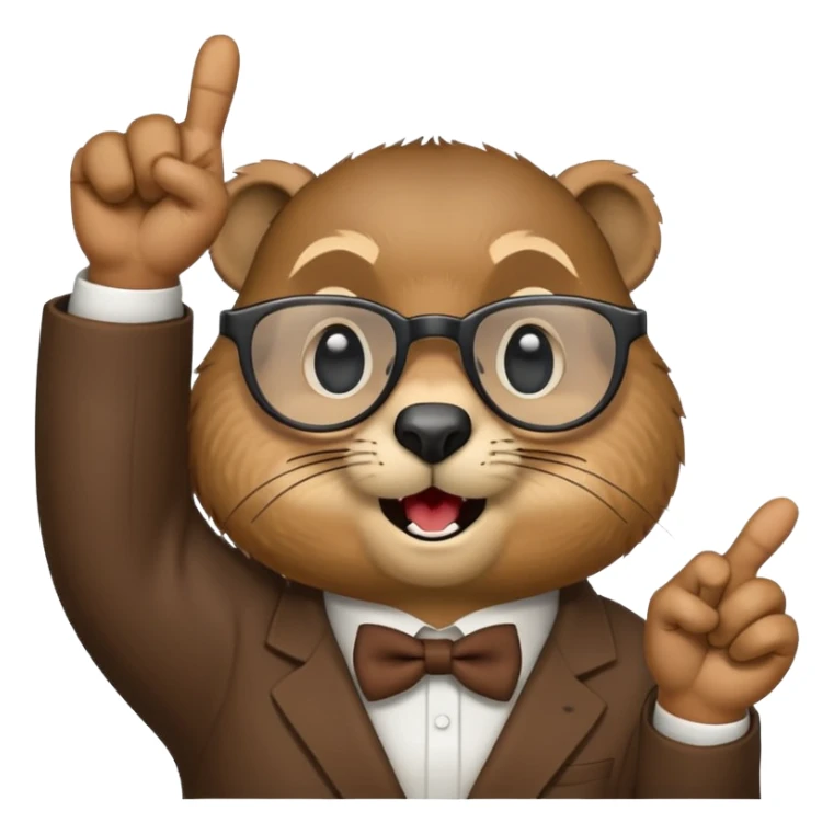 Create a version of the "nerd emoji with finger pointing up" meme with the face of a groundhog. Be sure he has glasses, buck teeth, and a smarmy "um, actually..." look on its face sticker
