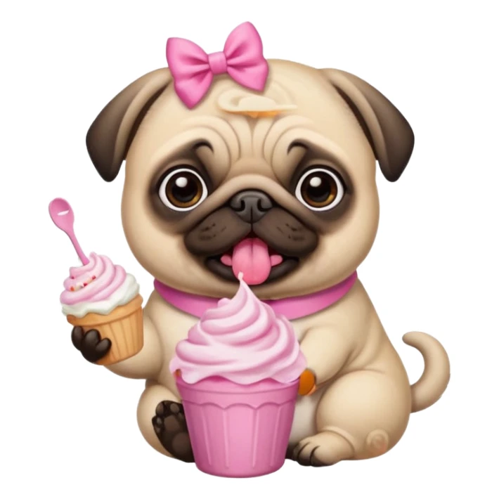 Pug com laço Rosa comendo ração  com chantilly Rosa sticker