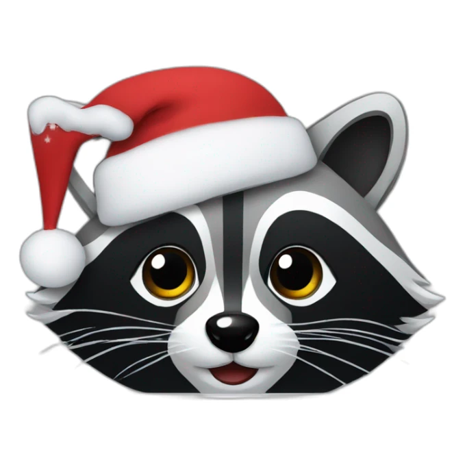 Raccoon face working on a laptop and christmas hat sticker