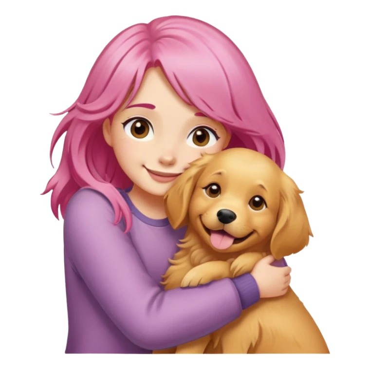 pink-haired girl hugging golden retriever sticker