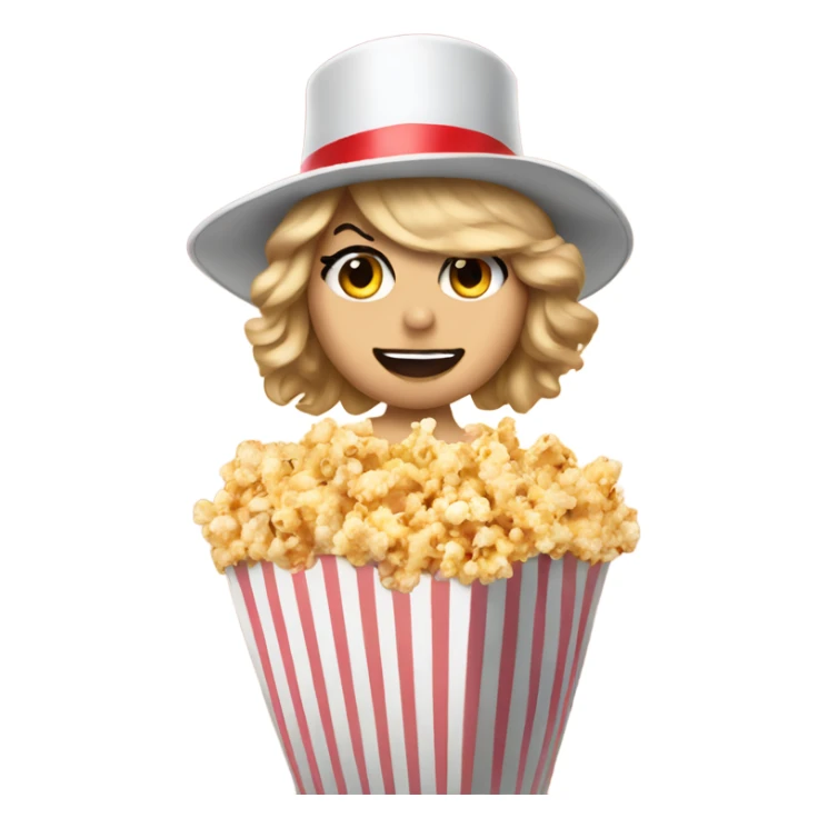 Taylor swift in a popcorn bucket wearing a circus tophat sticker