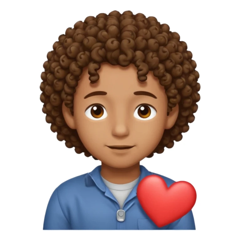 Brown boy with curly hair dreaming abouthis girlfriend small smirk on his face eyes closed with a little heart next to him sticker