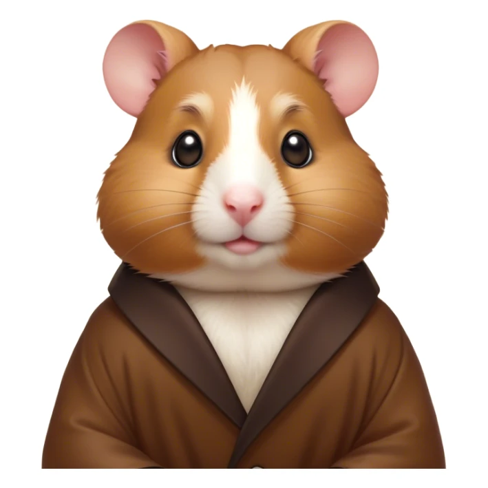 Cinematic Noble Brown Hamster Portrait Emoji, Poised and regal, with a tiny, compact build and a smooth, well-kept rich brown coat, deep-set soulful dark eyes, Simplified yet sharp and sophisticated features, highly detailed, glowing with a soft, dignified glow, high shine, intelligent and energetic, stylized with an air of miniature majesty, focused and attentive, soft glowing outline, capturing the essence of a watchful and confident rodent, so majestic it feels as though it could scurry out of the screen with effortless authority! sticker