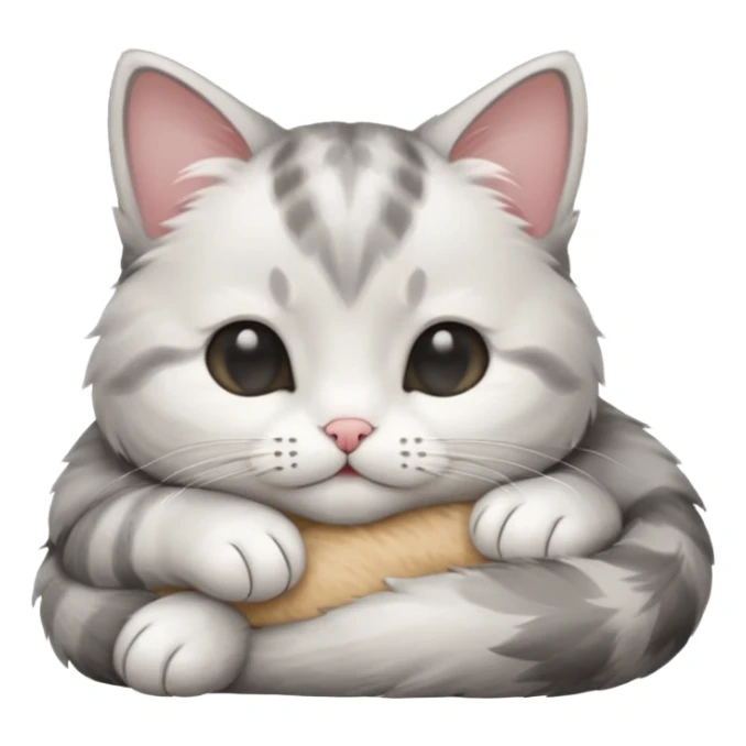 grey and white small cat with its eyes closed lying down with its head resting own paw sticker