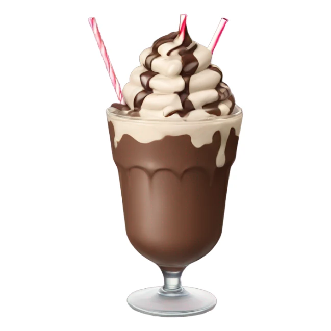 chocolate milkshake with a chocolate twister on top, with a straw sticker