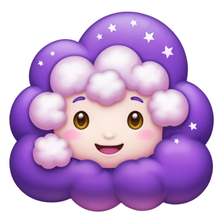 I want a purple cloud that's not like this one ☁️ but has a realistic shape without changing its appearance. The cloud should have a slightly white shaded part and should be starry but still purple/pink. The cloud has to be without face and complete purple. sticker