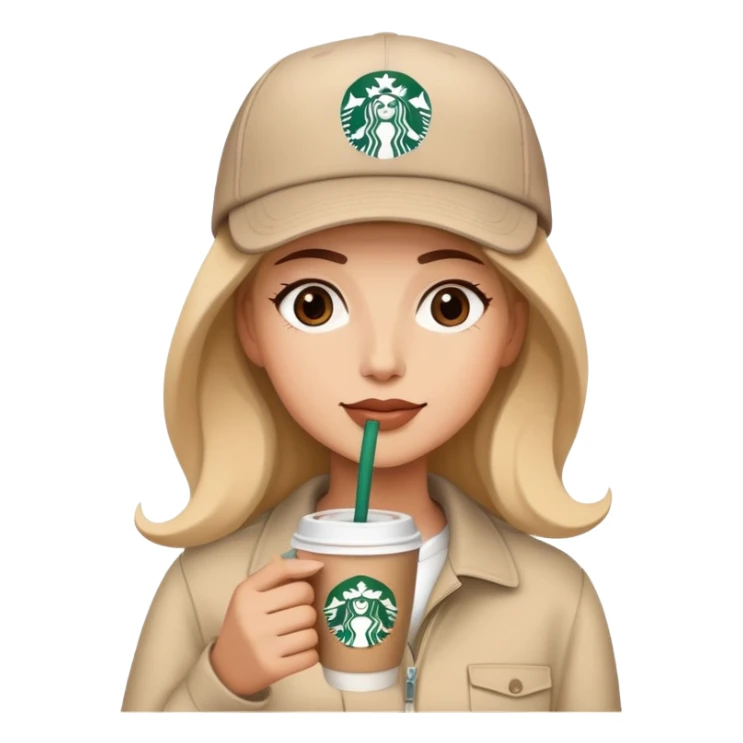Una señora de gorra beige bebiendo un café de Starbucks sticker