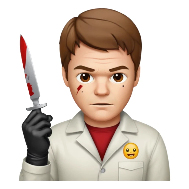 Dexter Morgan holding a knife, wearing gloves, emoji style sticker
