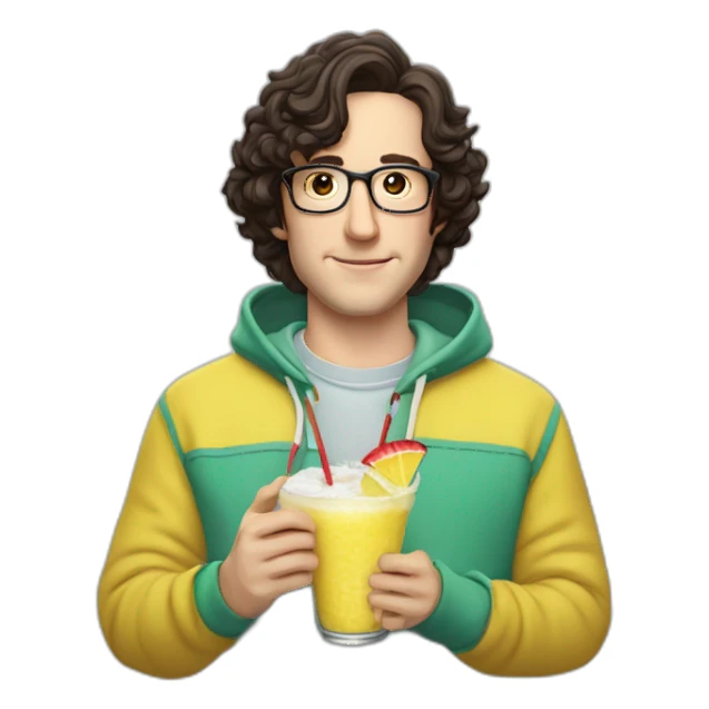 josh brener from silicon valley in hoodie holding Piña colada sticker