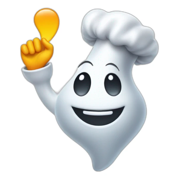 happy ghost wearing chef hat and blowing kiss with hand sticker
