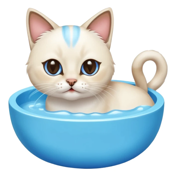 A water bowl and a cat licking sticker