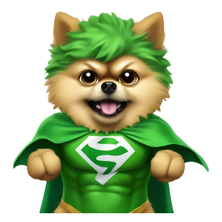 angry pomeranian in green superhero costume sticker
