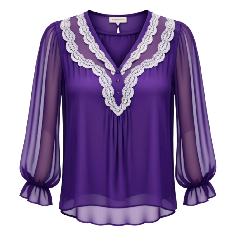 Realistic womens royal plum sheer blouse, detailed lace
 sticker