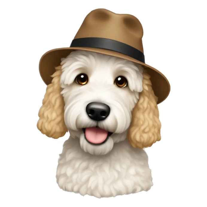 White mini golden doodle with man backwards hat brown hair sticker