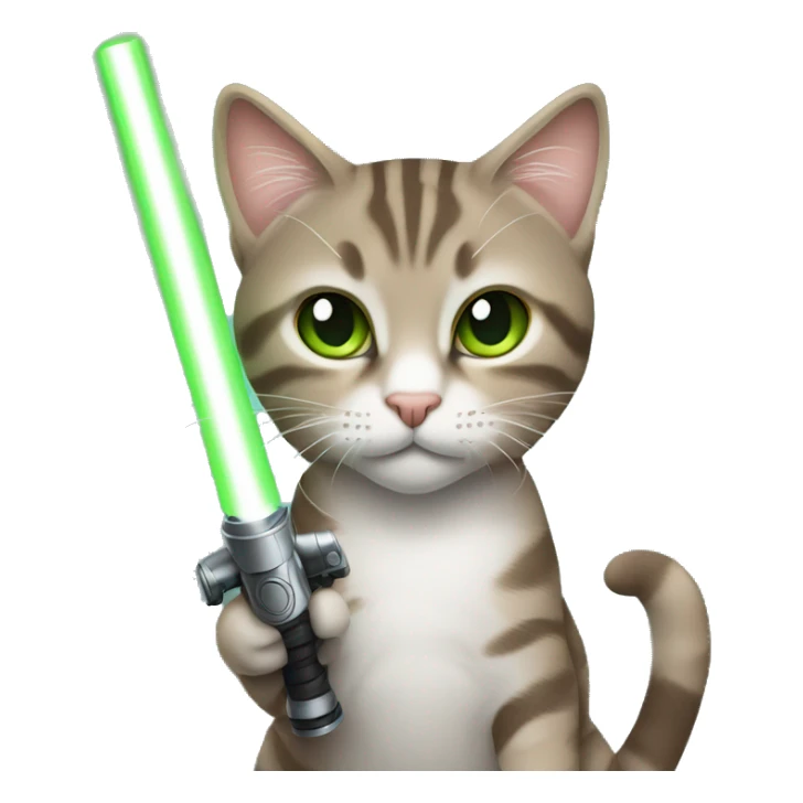 Tabby cat grey brown green eyes with light saber sticker