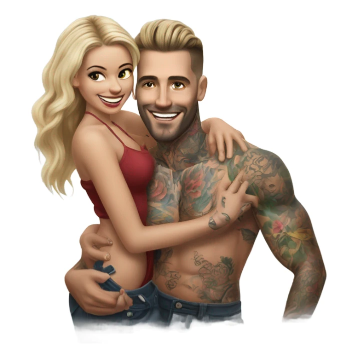 Hyper Realistic beautiful woman tickling a very handsome tattooed man sticker