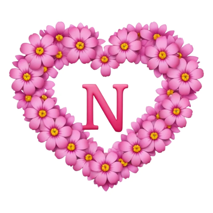 Heart shape of many this flower 🌸 inside it N letter sticker