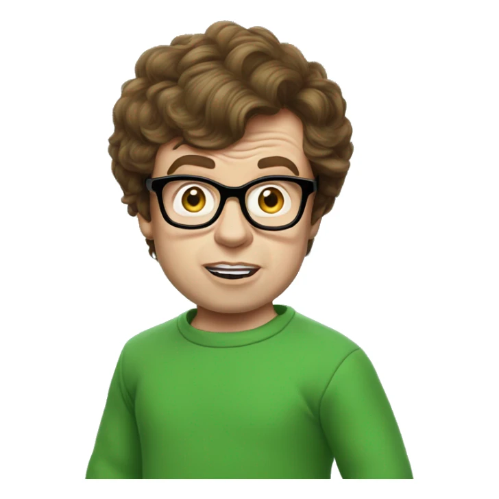 Surprised Austin Powers, brunette, green sweatshirt sticker