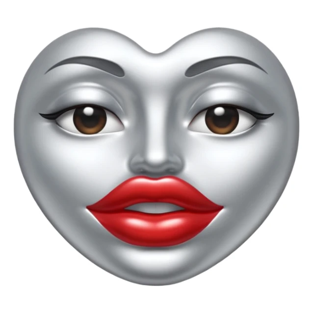 A seductive pair of slightly parted lips emoji made of liquid silver chrome, smooth glossy metallic surface, soft sensual curves, subtle reflections, luxury sexy aesthetic, minimal iOS emoji style, centered composition, clean white background, soft studio lighting, no text sticker