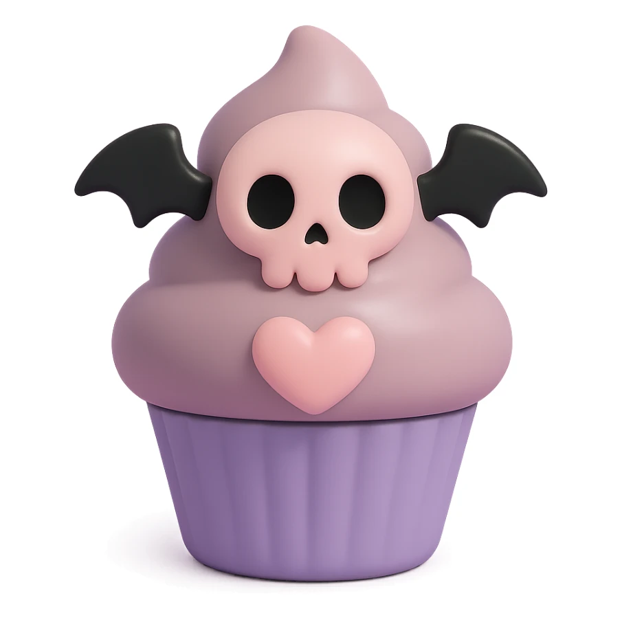 gothic cupcake, vinyl figure style, pastel colors, dark aesthetic sticker