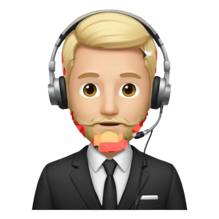 a sales agent with headphones and beard blonde hair sticker
