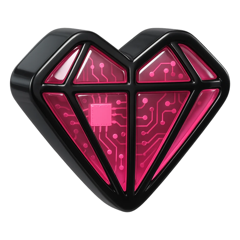 Make the heart-shaped diamond cut black with a glossy effect, keep the style and transparent background. sticker