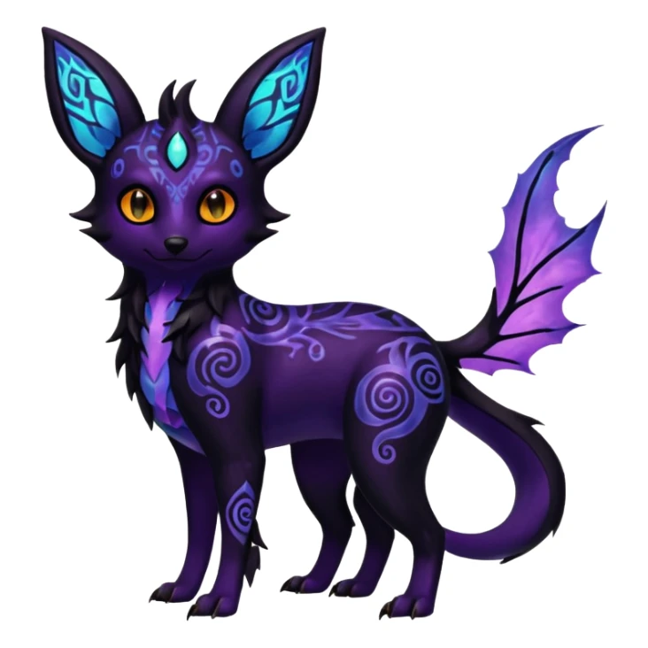 Shiny Fiery Dark Ugly Evil Realisitc Glowing Eldritch Horror Cool Edgy Badass Emo Glorious Demonic Batty Punky Aural Iridescent Fluorescent Bioluminescent Umbreon-Amaura-Salandit-Litten-Flareon-Fakémon-fusion (full body) with intricate pattern markings sticker