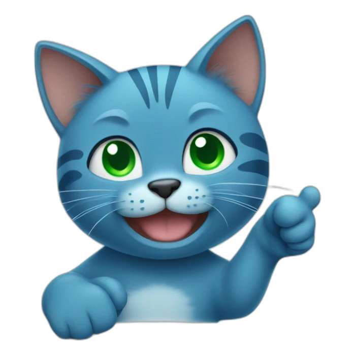 blue cat with green eyes thumbs up sticker