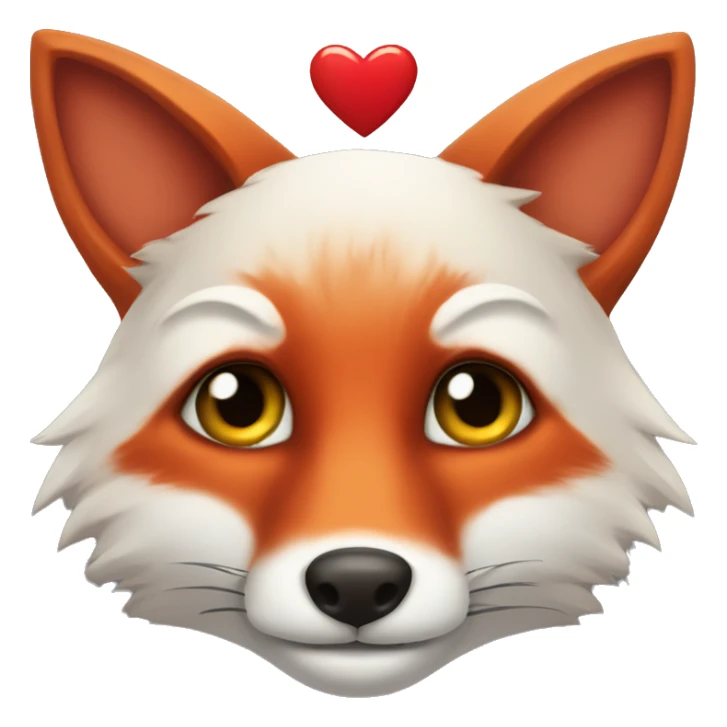 deep lush red fox face with tiny red heart instead of eyes sticker