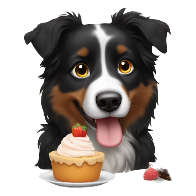 Small black australian shepherd dog eating dessert  sticker