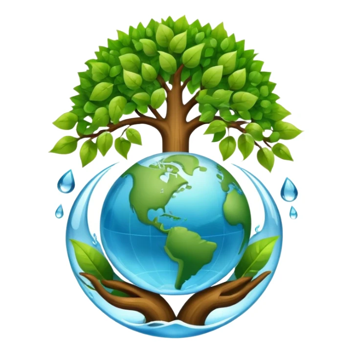 An icon featuring a tree, a recycling symbol, and a globe, representing ecology. The design includes green leaves, a water droplet, and wildlife, symbolizing the study of ecosystems, sustainability, and environmental protection. Transparent background. sticker