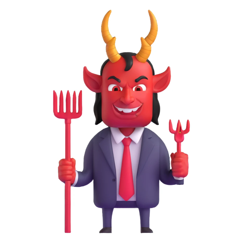 devil businessman with horns and pitchfork selling online courses sticker