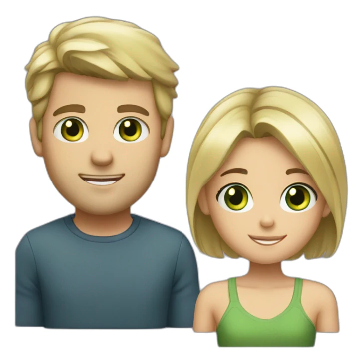 Tall blond guy with Green eyes and small brunette girl with brown eyes sticker