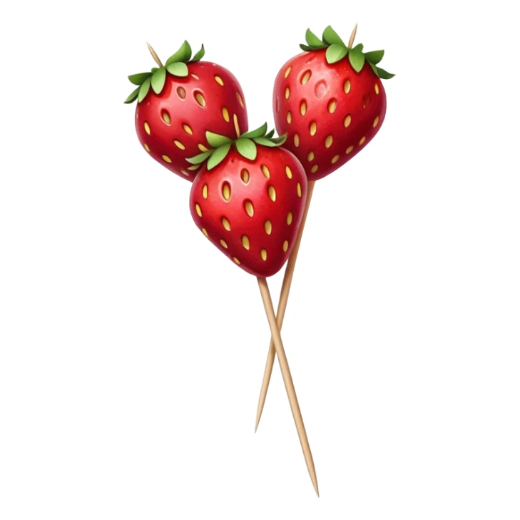 three strawberries on a wooden skewer coated in shiny sugar glaze sticker