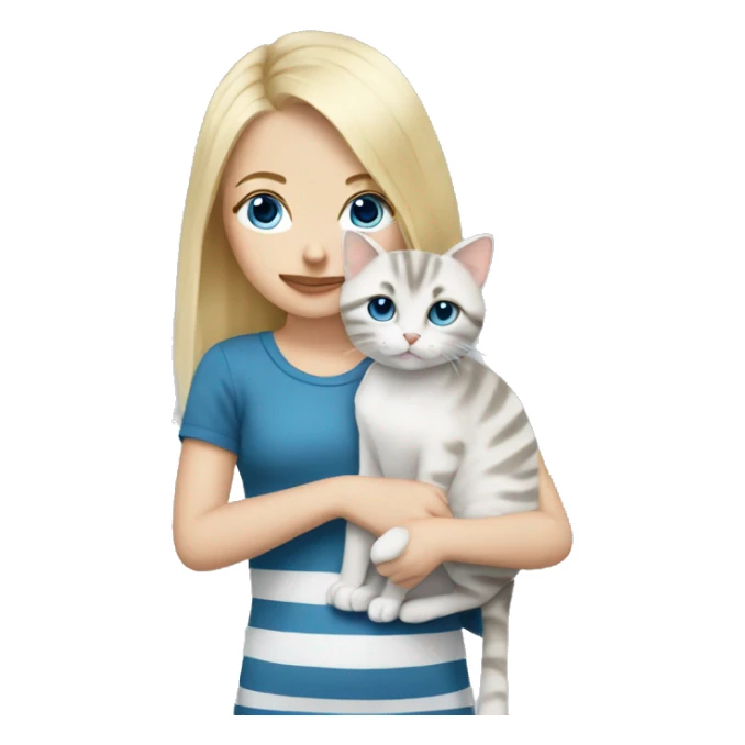 Blonde hair blue eye girl holding grey and white stripped cat  sticker