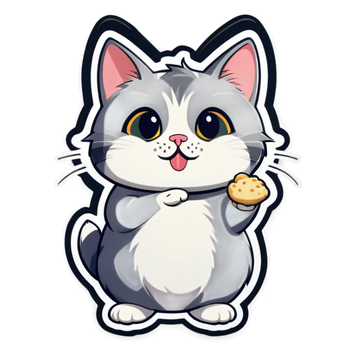 Grey and white cat begging for food sticker