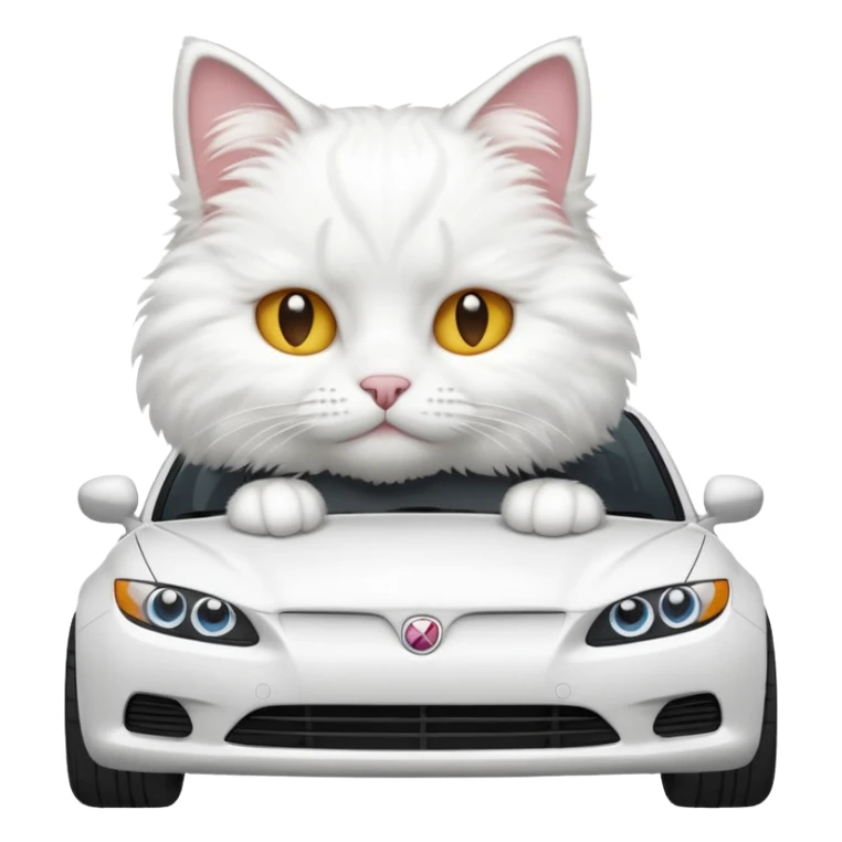 PLease create a small emoji the size of 🚗 featuring a white cat on a white car. sticker