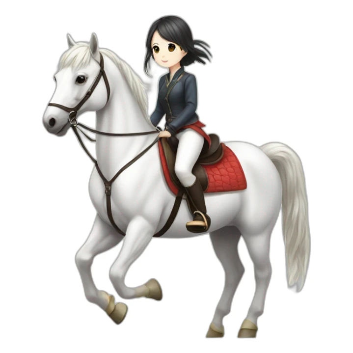 white horse riding japanese cute girl sticker