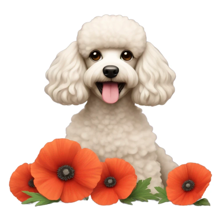A poodle with a poppy flower sticker