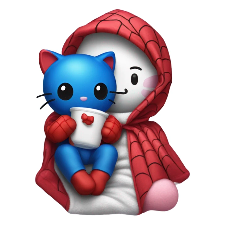 spiderman and hello kitty laying under the covers in bed  sticker