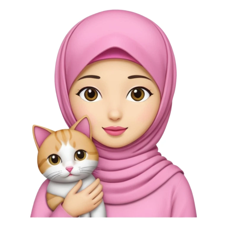 wanita hijab pink dengan 1 kucing sticker