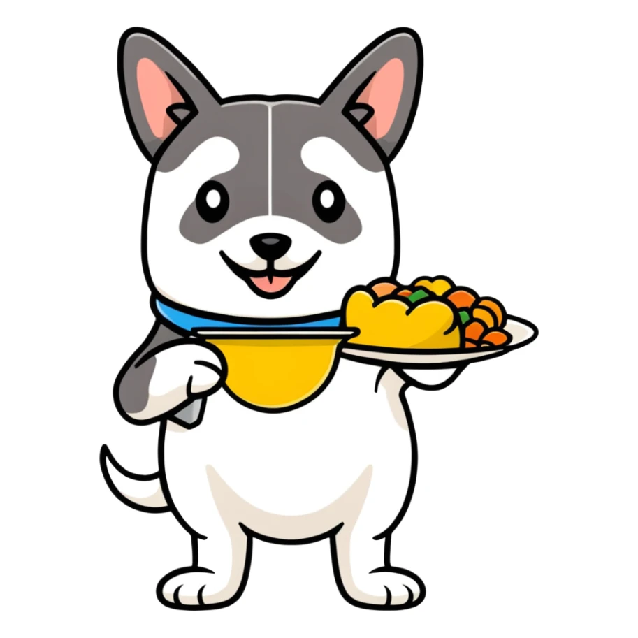 dog with a plate of food sticker