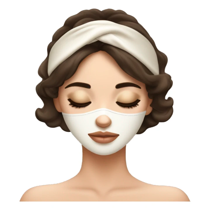 pretty brunette girl sleeping with cream coloured silk eyemask soft textures and ethereal glow sticker