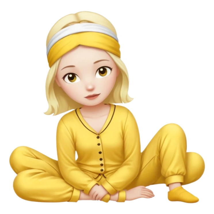 women in yellow pyjamas with headband sticker